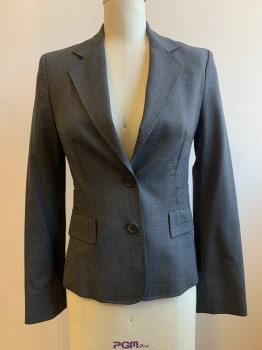 Womens, Blazer, HUGO BOSS, Charcoal Gray, Wool, Heathered, XS, L/S, 2 Buttons, Single Breasted, Notched Lapel, Top Pockets