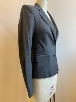 Womens, Blazer, HUGO BOSS, Charcoal Gray, Wool, Heathered, XS, L/S, 2 Buttons, Single Breasted, Notched Lapel, Top Pockets