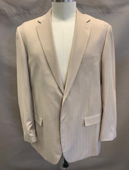 Mens, Sportcoat/Blazer, GIORGIO FIORELLI, Tan Brown, Ivory White, Polyester, Viscose, Stripes - Pin, 48 XL, Single Breasted, 2 Buttons, 3 Pockets, Notched Lapel, Double Vent