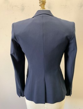 Womens, Blazer, THEORY, Navy Blue, Wool, Elastane, Solid, 0, Single Breasted, 1 Button, Notched Lapel, Fitted, 3 Pockets, Lightly Padded Shoulders