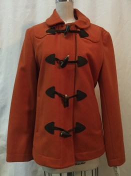 Womens, Casual Jacket, GAP, Orange, Wool, Synthetic, Solid, S, Orange, Toggle Buttons, Zip Front, Collar Attached, 2 Pockets,