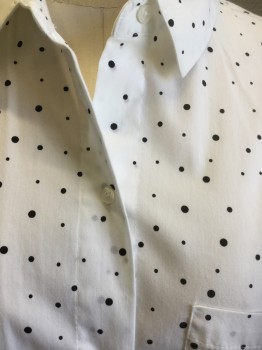 ZARA BASIC, White, Black, Cotton, Polyester, Polka Dots, (doubles) White with Different Size Black Polka Dots, Collar Attached, Button Front, 1 Pocket, Long Sleeves,