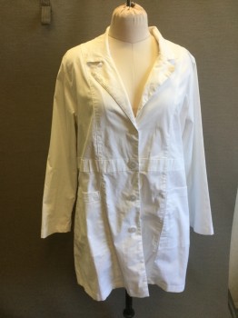 BUTTERSOFT, White, Cotton, Lycra, Solid, Womens Lab Coat, 4 Button Single Breasted, 2 Pockets,