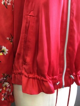 Womens, Casual Jacket, DIVIDED, Red, Pink, Yellow, White, Black, Polyester, Silk, Solid, Floral, 6, JACKET:  Red Front & Back, Red W/pink,green, White, Yellow,black Floral Print Long Sleeves, W/1-3/4" Stripe In The Middle, Zip Front, Red Ribbed Knit Collar Attached & Cuffs, D-string Hem, 2 Hidden Slant Pockets W/arrow Seams Detail