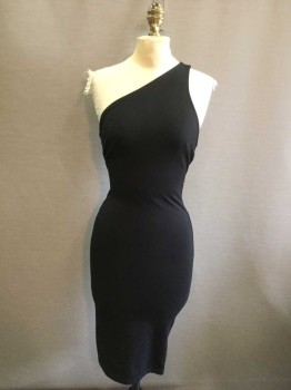 ANGL, Black, Rayon, Nylon, Solid, 1 Shoulder, 4 Thin Straps, Clingy/Stetchy Fit, Hem Above Knee  **Fox RFID Tag Is Sewn In Near Hem
