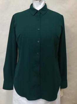 A New Day, Forest Green, Polyester, Solid, Button Front, Collar Attached,  Long Sleeves,