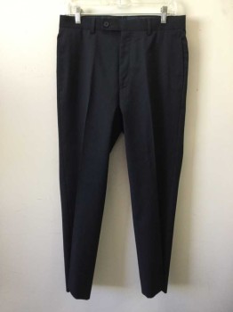 Mens, Suit, Pants, CALVIN KLEIN, Navy Blue, Wool, Solid, 28, 30, Zip Fly, Button Tab, Flat Front,