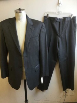 Mens, Suit, Jacket, CLAIBORNE, Charcoal Gray, Wool, Heathered, 40 R, 2 Pockets, 3 Pockets,