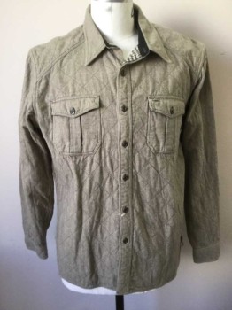 RR RALPH LAUREN, Taupe, Cotton, Diamonds, Diamond Quilted Heavy Shirt, Button Front, Collar Attached, 2 Flap Pockets, Metal Buttons