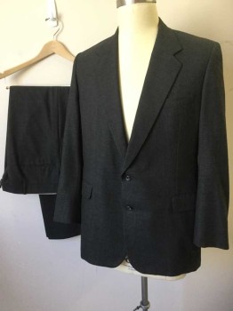 Mens, Suit, Jacket, H. FREEMAN & SONS, Charcoal Gray, Black, Wool, Plaid, 46L, Single Breasted, Collar Attached, Notched Lapel, 2 Buttons,  3 Pockets