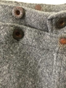 N/L, Gray, Wool, Solid, Thick Fuzzy Wool, Fall Front, Metal Button Closures, 4 Pockets, No Lining Inside, Made To Order Reproduction, Old West