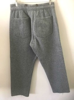 Mens, Historical Fiction Pants, N/L, Gray, Wool, Solid, Ins:27, W:30, Thick Fuzzy Wool, Fall Front, Metal Button Closures, 4 Pockets, No Lining Inside, Made To Order Reproduction, Old West