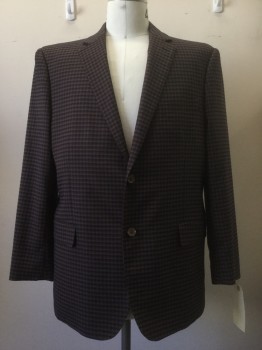 Mens, Sportcoat/Blazer, ANTONIO CARDINI, Brown, Black, Wool, Polyester, Plaid, 46 R, Brown/ Navy Plaid, Notched Lapel, 2 Buttons,
