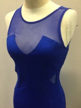 Womens, Cocktail Dress, L'ATISTE, Royal Blue, Polyester, Spandex, Solid, S, Club Dress: Sheer Net at Shoulders/Upper Chest, Sleeveless, Round Neck, Geometric Panels Throughout, Sheer Net Triangular Panels at Sides, Lower Back, Hem Above Knee