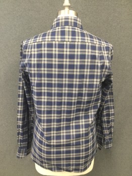 TODD SNYDER, Navy Blue, Slate Gray, Cotton, Plaid, Button Front, Spread Collar Attached, Long Sleeves