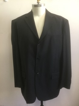 EDDIE DOMANI, Black, Polyester, Solid, Single Breasted, Notched Lapel, 3 Buttons, 3 Pockets