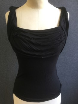 BAILEY 44, Black, Cotton, Spandex, Solid, Square Neckline of Draped and Twisted Fabric. Sleeveless, Knit,