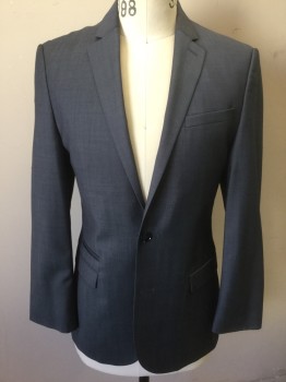 EXPRESS, Gray, Wool, Solid, Single Breasted, Notched Lapel, 2 Buttons,  4 Pockets, Black with Self Diamond Pattern Lining