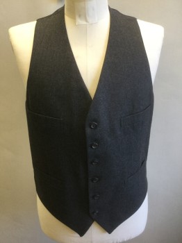 Mens, Suit, Vest, DORMAN WINTHROP, Gray, Lt Gray, Wool, Stripes - Pin, 40, Gray with Light Gray Pinstripe, 6 Buttons, 4 Welt Pockets, Solid Gray Lining and Back
