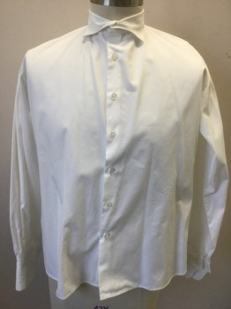 Mens, Historical Fiction Shirt, N/L MTO, White, Cotton, Stripes - Vertical , Slv:36, N:16, Self Stripe Texture, Long Sleeve Button Front, Soft Collar Attached, Late 1700's/Early 1800's, Made To Order Reproduction
