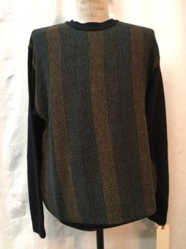 Mens, Pullover Sweater, AFTER DARK, Black, Brown, Green, Blue, Acrylic, Stripes, L, Black, Brown/ Green/ Blue Stripes, Crew Neck,
