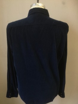 VINCE, Navy Blue, Cotton, Solid, Corduroy, Snap Front, 2 Pockets with Flaps, Collar Attached, Long Sleeves,