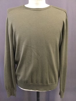 POLO, Brown, Wool, Solid, Crew Neck, Rib Knit Shoulders