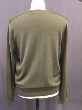 Mens, Pullover Sweater, POLO, Brown, Wool, Solid, L, Crew Neck, Rib Knit Shoulders