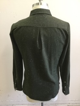 Mens, Casual Jacket, RVLT REVOLUTION, Dk Green, Polyester, Acrylic, XL, Dark Green Flecked with White and Red Specks, Zip Front, Collar Attached, Long Sleeves, 2 Slit Pockets
