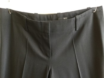 Womens, Slacks, HUGO BOSS, Black, Wool, Elastane, Solid, 2, 1.5" Seam Waistband with Belt Hoops, Flat Front, Zip Front,