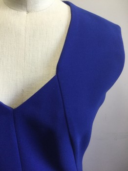 BOSS, Royal Blue, Viscose, Cotton, Solid, Angled Square and V Shape Neckline, Curved Princess Seams, Knee Length, Invisible Zipper at Center Back