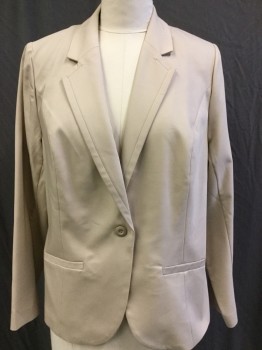 Womens, Blazer, LANE BRYANT, Beige, Cotton, Polyester, Solid, 20, Beige, with Beige Lining, Notched Lapel, Single Breasted, 1 Button Front, 2 Pockets Bottom, Long Sleeves,