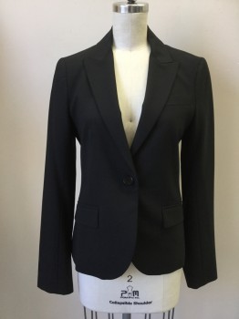Womens, Suit, Jacket, THEORY, Black, Wool, Lycra, Solid, 2, Single Breasted, Collar Attached, Peaked Lapel, 3 Pockets, 1 Button