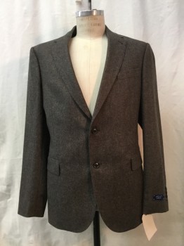 GANT, Brown, Wool, Synthetic, Herringbone, Brown Herringbone, Notched Lapel, Collar Attached, 2 Buttons,  3 Pockets,