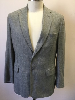 JOS A BANK, Gray, Silk, Heathered, Tweed, Single Breasted, Collar Attached, Notched Lapel, 3 Pockets, 2 Buttons,