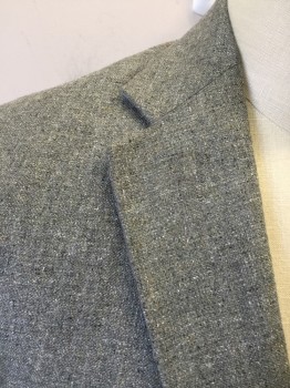 JOS A BANK, Gray, Silk, Heathered, Tweed, Single Breasted, Collar Attached, Notched Lapel, 3 Pockets, 2 Buttons,