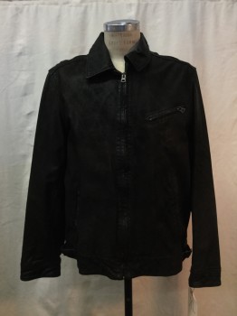 Mens, Leather Jacket, LEVI'S, Black, Leather, Solid, XL, Black, Zip Front, Collar Attached, 3 Pockets,