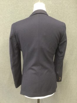 J CREW, Navy Blue, Polyester, Wool, Solid, Single Breasted, Collar Attached, Notched Lapel, 3 Pockets, 2 Buttons