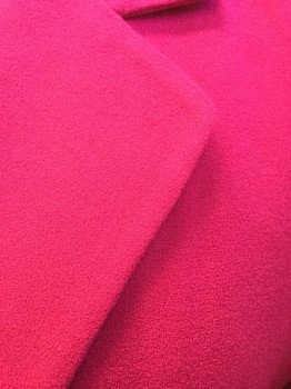 DANA BUCHMAN, Hot Pink, Wool, Solid, Notched Lapel, One Black Button Front, Slit Pockets, Crepe, Above Knee Jacket