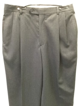 NORDSTROM, Charcoal Gray, Wool, Polyester, Solid, Double Pleats,  Zip Front, Belt Loops, 4 Pockets, Button Tab,