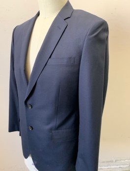 J.CREW, Navy Blue, Wool, Solid, Single Breasted, Notched Lapel, Hand Picked Stitching on Lapel, 2 Buttons, 3 Pockets