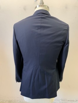 J.CREW, Navy Blue, Wool, Solid, Single Breasted, Notched Lapel, Hand Picked Stitching on Lapel, 2 Buttons, 3 Pockets