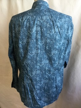 Mens, Casual Shirt, VINCE, Teal Green, Black, Sea Foam Green, Cotton, Floral, Novelty Pattern, L, Collar Attached, Button Front, Long Sleeves,