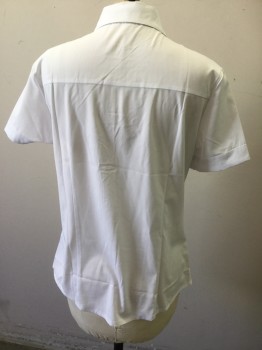 MEI TEER, White, Cotton, Polyester, Solid, Collar Attached, Button Front, Short Sleeves,