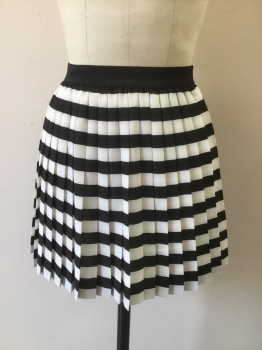 Womens, Skirt, Mini, DIVIDED, Black, White, Polyester, Stripes - Horizontal , 6, Elastic Waist, Pleated, Sheer