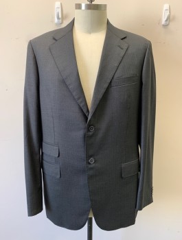 DI STEFANO, Dk Gray, Charcoal Gray, Wool, Check , C.A., Notched Lapels, 2 Btn Single Breasted, 1 Breast Pckt, 3 Flap Pckts, Hand Picked Stitching at Lapel
