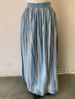 MTO, Dusty Blue, Off White, Cotton, Stripes - Vertical , 1.25" Wide Waistband, Gathered at Waist, 1 1/2" Wide Pleat Near Hem, Floor Length, Worn Appearance,