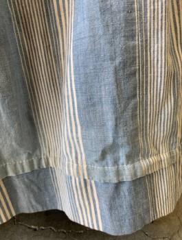 MTO, Dusty Blue, Off White, Cotton, Stripes - Vertical , 1.25" Wide Waistband, Gathered at Waist, 1 1/2" Wide Pleat Near Hem, Floor Length, Worn Appearance,
