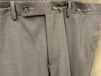 CALVIN KLEIN, Charcoal Gray, Polyester, Rayon, Solid, Flat Front, Zip Fly, 4 Pockets, Button Tab Closure, Belt Loops