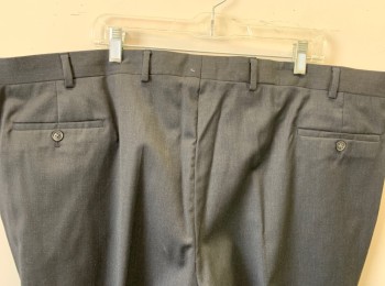JOSEPH & FEISS, Charcoal Gray, Wool, Solid, Double Pleated, Button Tab, 4 Pockets, Zip Fly